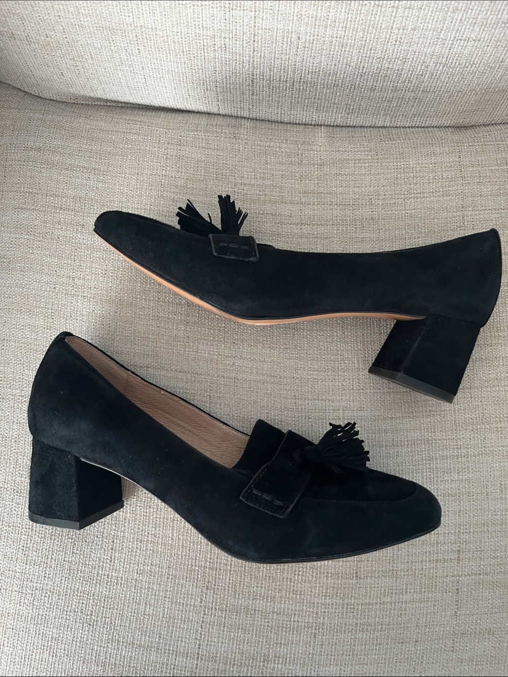 J. Jill Black Suede Tassel Block Heel Loafers